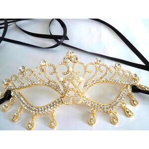 Gold rhinestone mask, crystal bridal mask costume ball masquerade prom gold mask